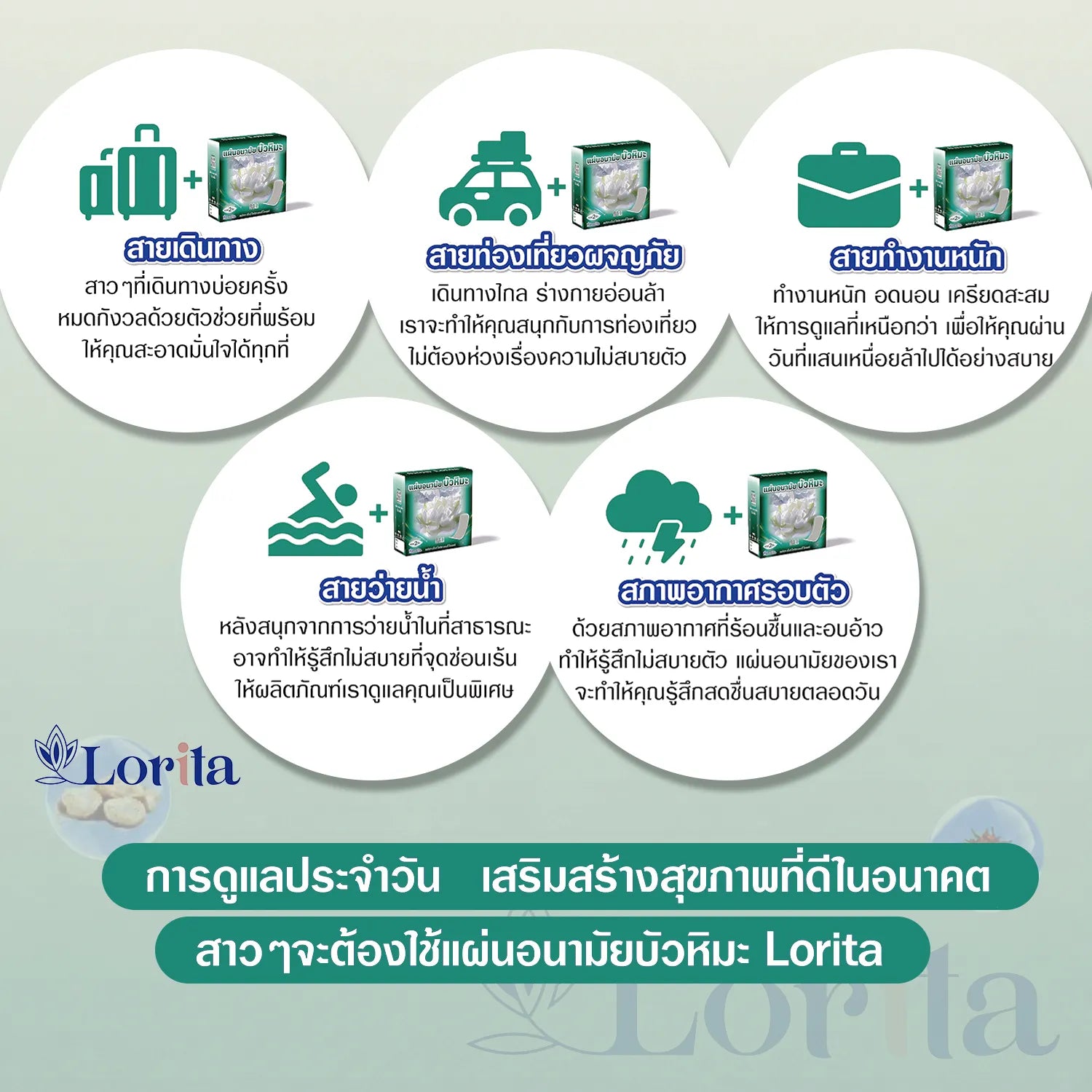 Lorita แผ่นอนามัยสมุนไพรบัวหิมะ กลิ่นกุหลาบ แบบแผ่น